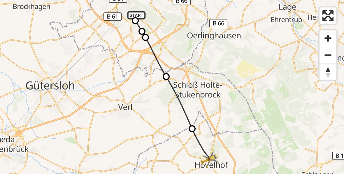 Flugroute Rettungshubschrauber Luftrettungszentrum Bielefeld - Hövelhof, 04 Mai 2026, 12:42