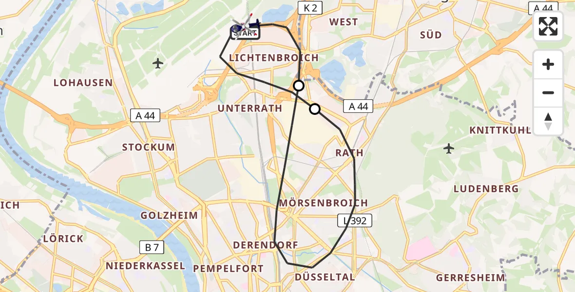 Flugroute Polizeihubschrauber Düsseldorf Flughafen - Düsseldorf Flughafen, 04 Mai 2026, 12:46