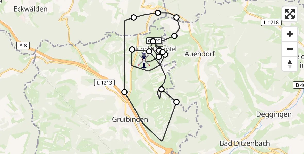 Flugroute Polizeihubschrauber Gruibingen-Nortel Flugplatz - Gruibingen, 04 Mai 2026, 12:47