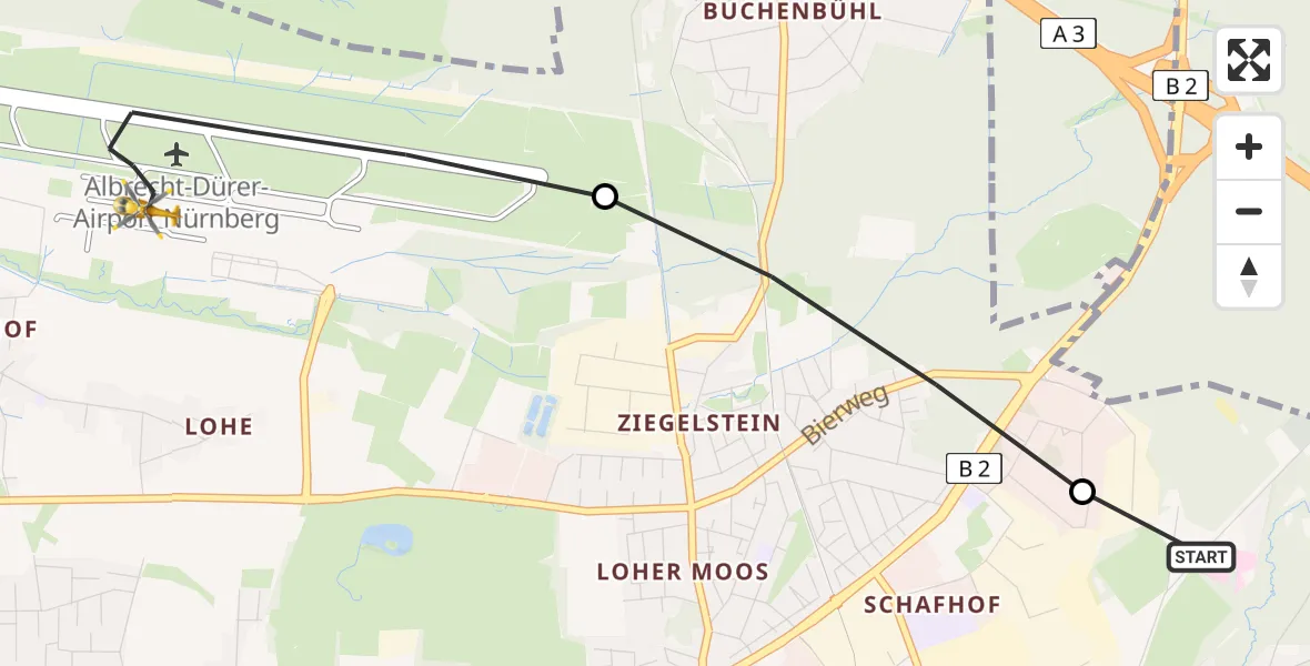Flugroute Rettungshubschrauber Martha-Maria Nürnberg Hospital - Flughafen Nuremberg, 04 Mai 2026, 12:49