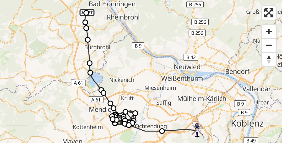 Flugroute Polizeihubschrauber Mönchsheide Segelflugfeld - Kobern-Gondorf, 04 Mai 2026, 12:53