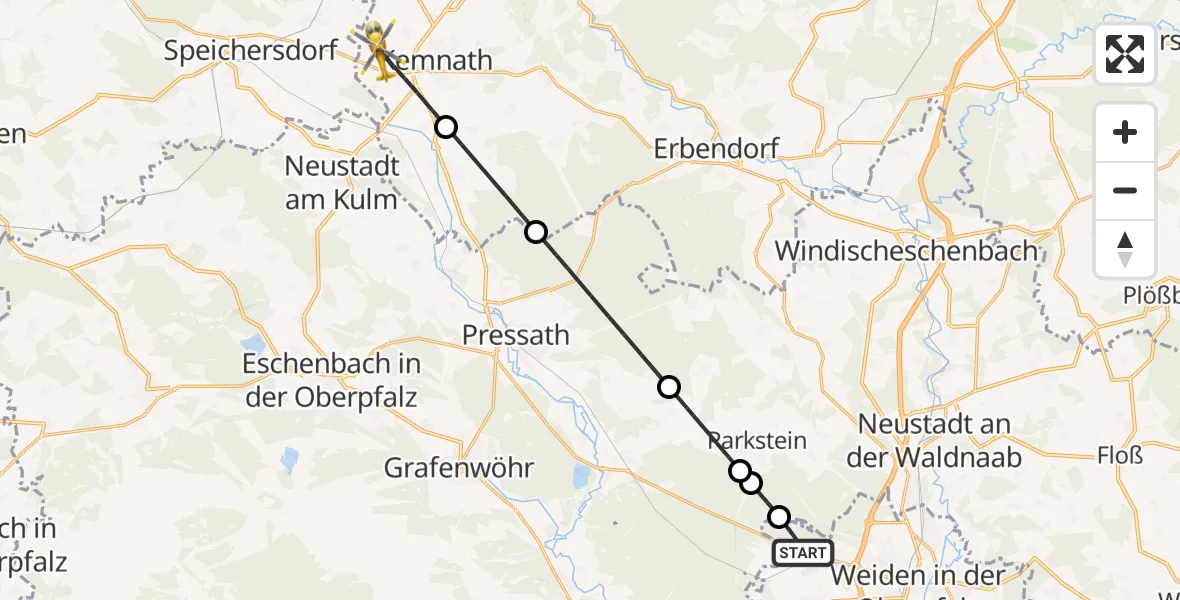 Flugroute Rettungshubschrauber Weiden i.d.OPf. - Kemnath, 04 Mai 2026, 12:57