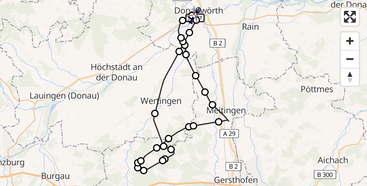 Flugroute Polizeihubschrauber Donauwörth Hubschrauberlandeplatz - Donauwörth Hubschrauberlandeplatz, 04 Mai 2026, 13:00