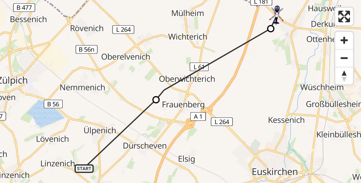 Flugroute Polizeihubschrauber Zülpich - Weilerswist, 04 Mai 2026, 13:04