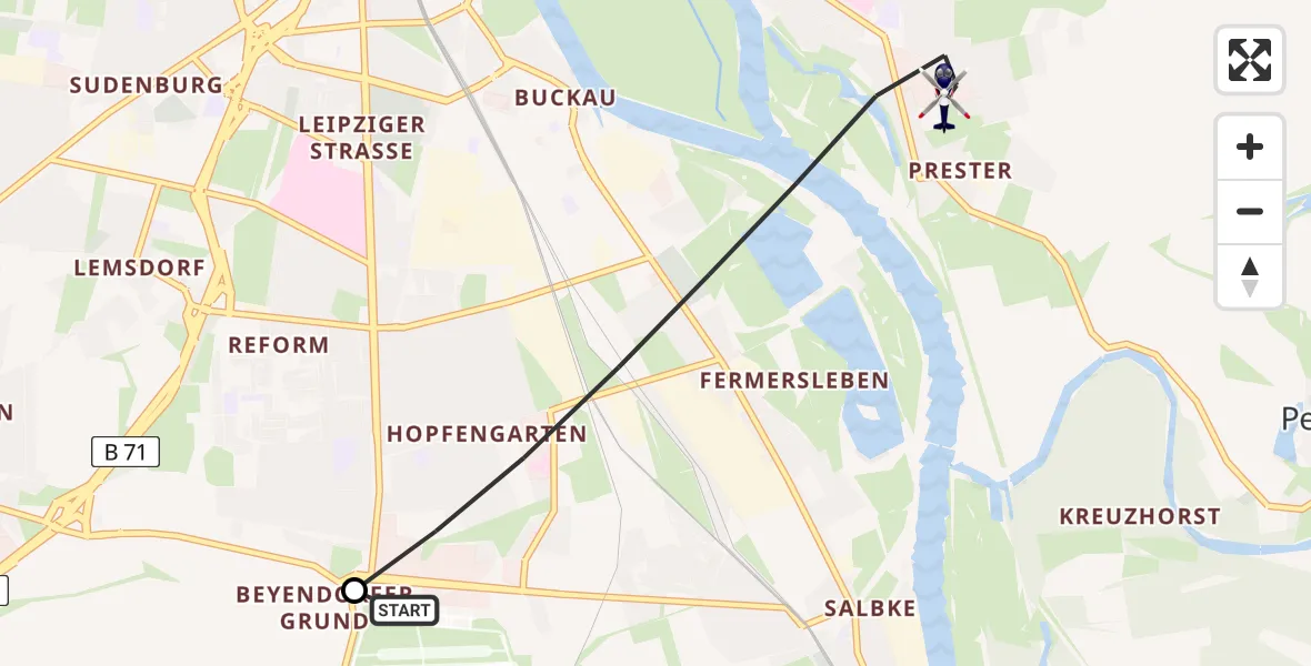 Flugroute Polizeihubschrauber Magdeburg City Flugplatz - Magdeburg, 04 Mai 2026, 13:08