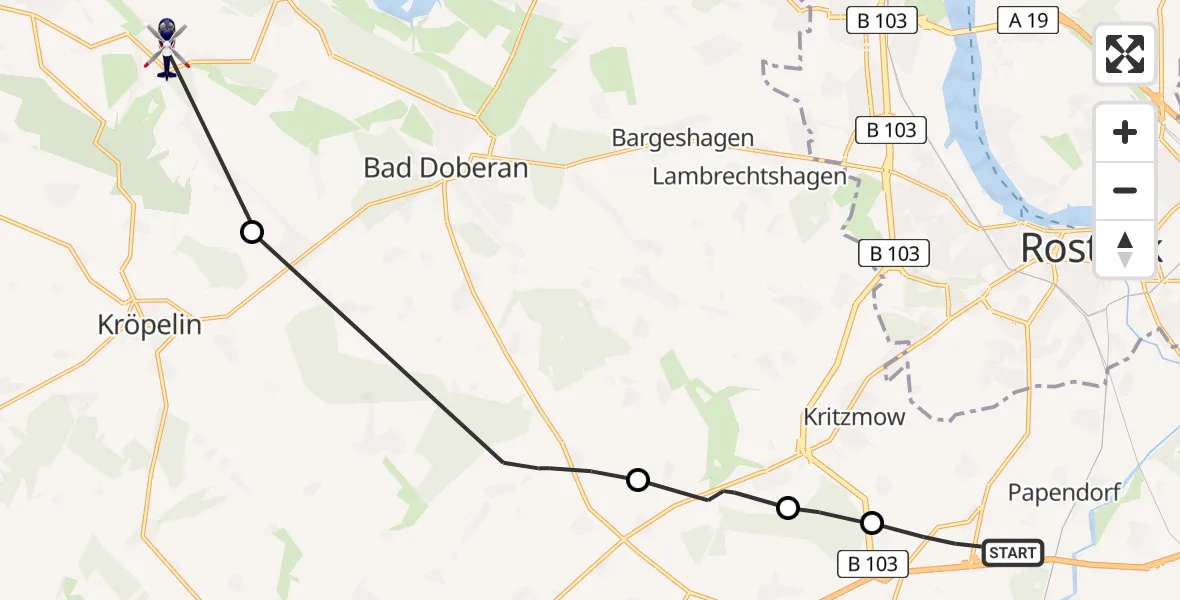 Flugroute Polizeihubschrauber Papendorf - Wittenbeck, 04 Mai 2026, 13:08