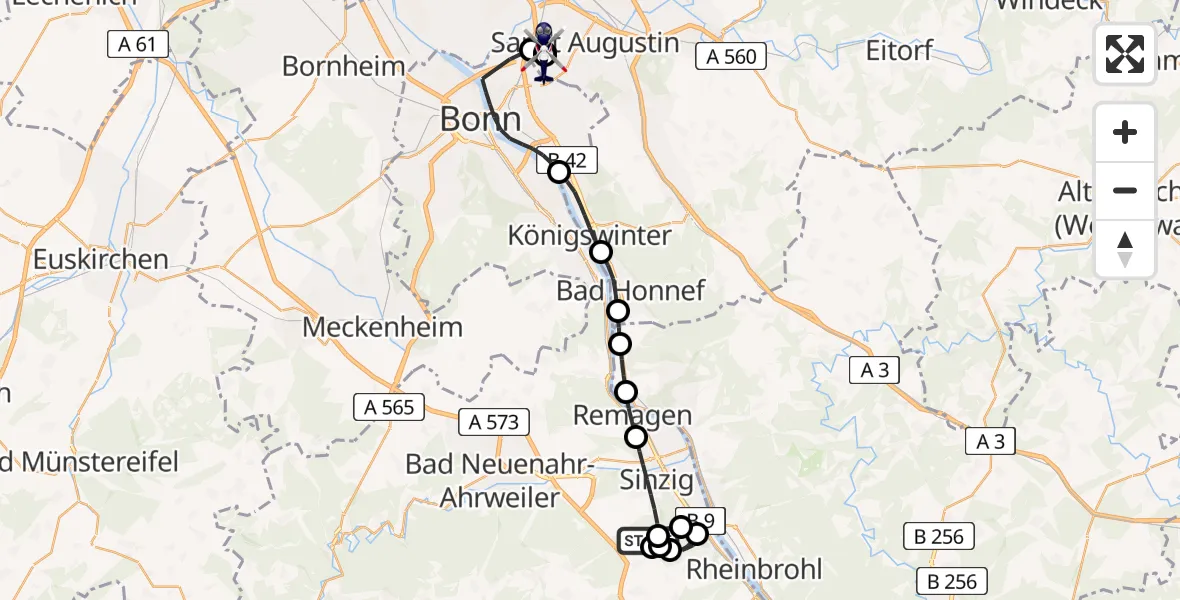 Flugroute Polizeihubschrauber Sinzig - Sankt Augustin, 04 Mai 2026, 13:13