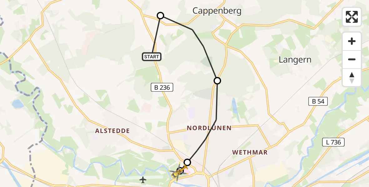 Flugroute Rettungshubschrauber Lünen - Sankt Marien Hospital, 04 Mai 2026, 13:13