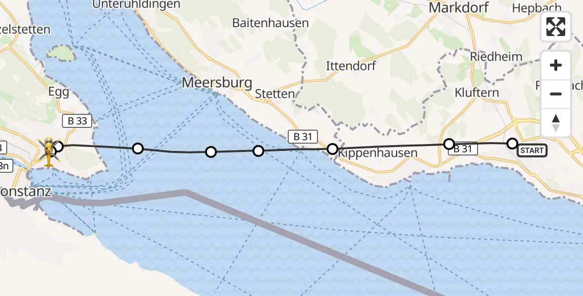 Flugroute Rettungshubschrauber Friedrichshafen Hospital - Konstanz Hospital, 04 Mai 2026, 13:14