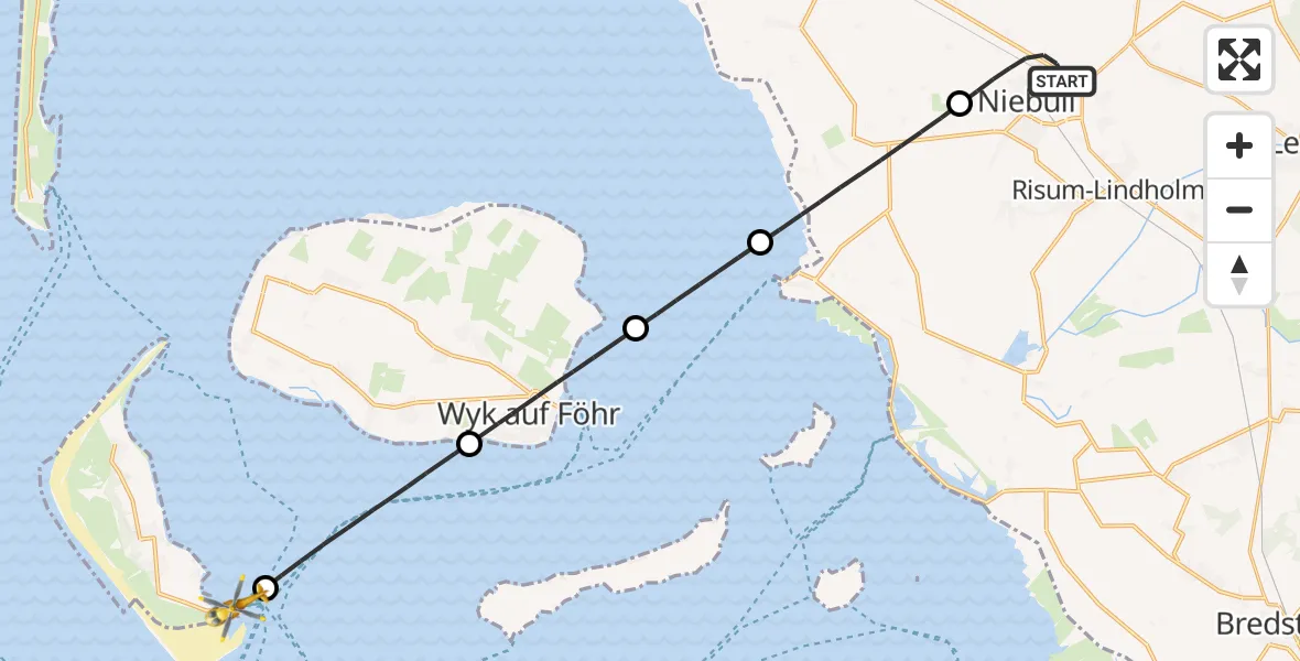 Flugroute Rettungshubschrauber Niebüll - Wittdün auf Amrum, 04 Mai 2026, 13:14