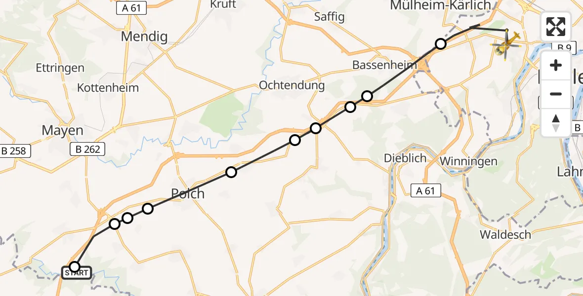 Flugroute Rettungshubschrauber Kaifenheim - Koblenz, 04 Mai 2026, 13:15