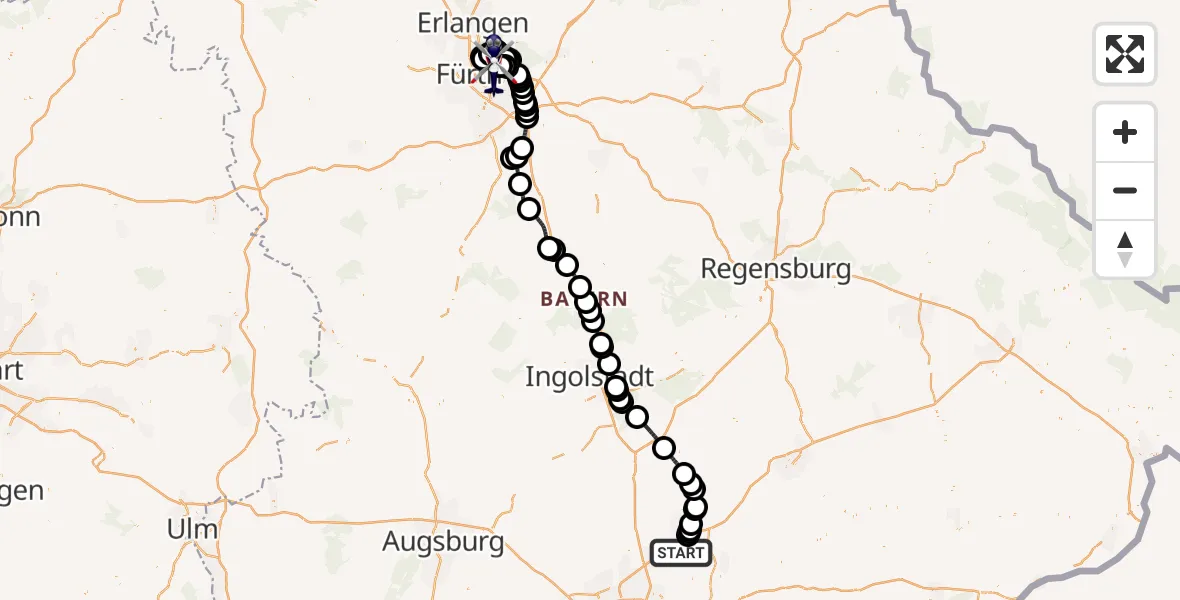 Flugroute Polizeihubschrauber München Flughafen - Flughafen Nuremberg, 04 Mai 2026, 13:16