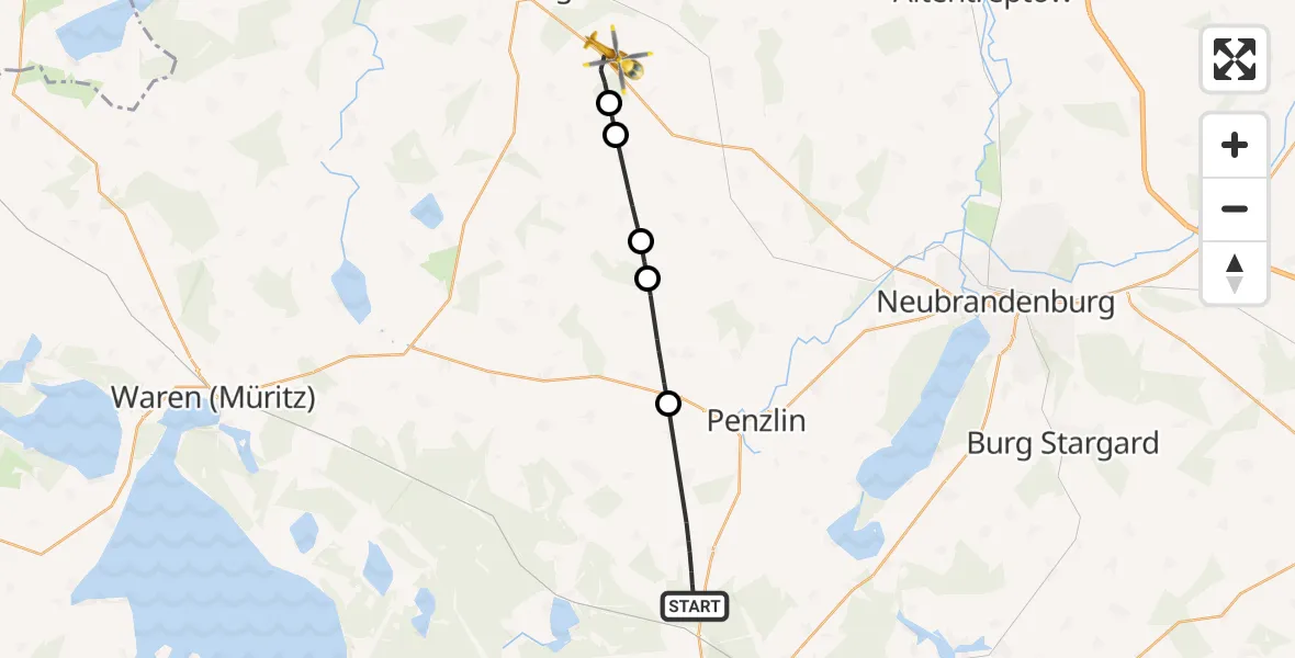 Flugroute Rettungshubschrauber Klein Vielen - Ritzerow, 04 Mai 2026, 13:22