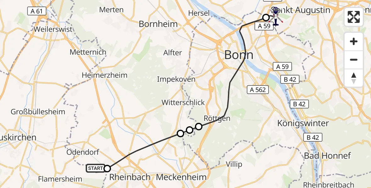 Flugroute Polizeihubschrauber Euskirchen - Sankt Augustin, 04 Mai 2026, 13:22