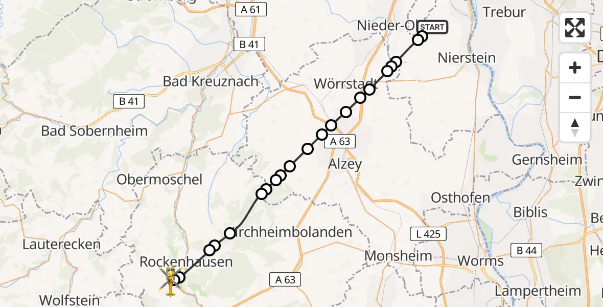 Flugroute Rettungshubschrauber Harxheim - Imsweiler UL, 04 Mai 2026, 13:26