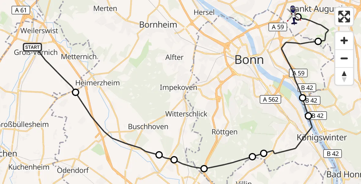 Flugroute Polizeihubschrauber Weilerswist - Bonn-Hangelar Flugplatz, 04 Mai 2026, 13:28