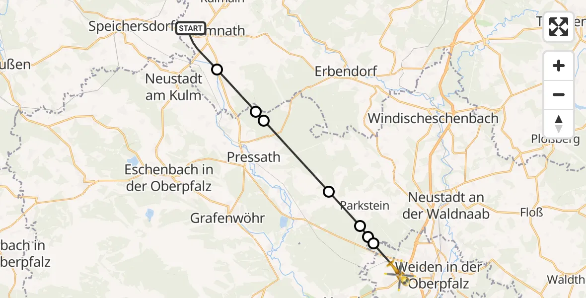 Flugroute Rettungshubschrauber Kemnath - Weiden in der Oberpfalz Flugplatz, 04 Mai 2026, 13:32