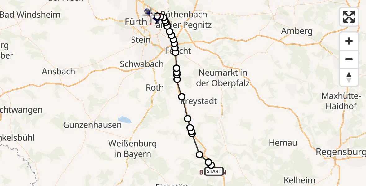 Flugroute Polizeihubschrauber Kipfenberg - Flughafen Nuremberg, 04 Mai 2026, 13:36