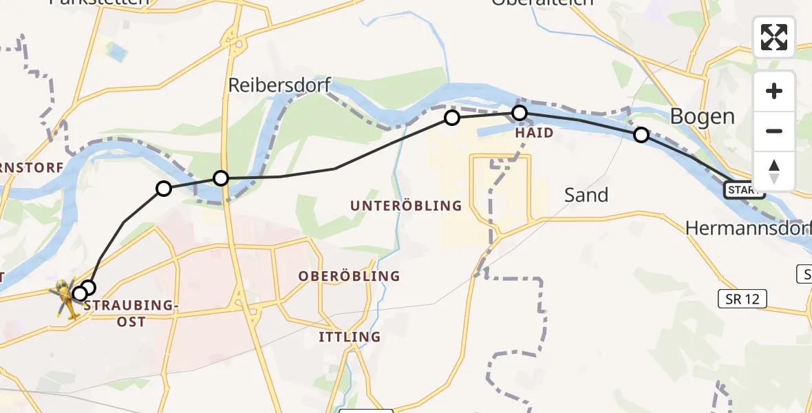 Flugroute Rettungshubschrauber Bogen - Sankt Elisabeth Hospital Straubing, 04 Mai 2026, 13:39