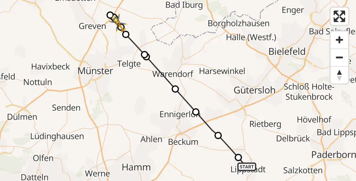 Flugroute Ambulanzhubschrauber Lippstadt - Greven, 04 Mai 2026, 13:41
