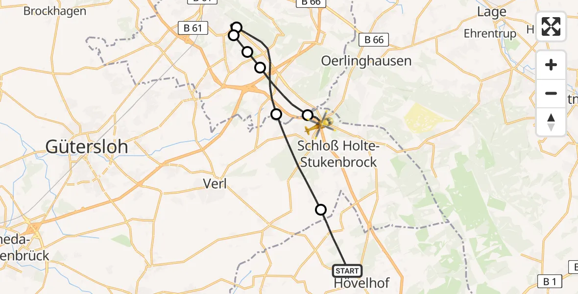 Flugroute Rettungshubschrauber Hövelhof - Schloß Holte-Stukenbrock, 04 Mai 2026, 13:42