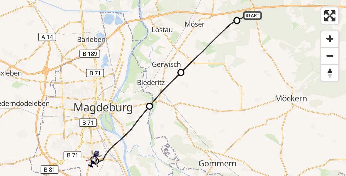 Flugroute Polizeihubschrauber Burg - Magdeburg, 04 Mai 2026, 13:43