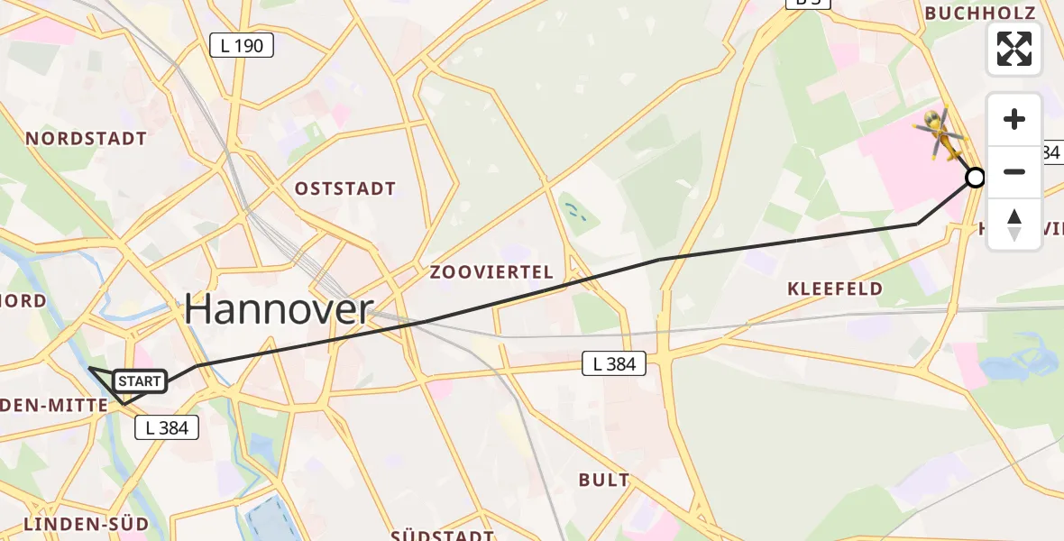 Flugroute Rettungshubschrauber Hannover - Hannover Luftrettung Hubschrauberlandeplatz (Christoph 4), 04 Mai 2026, 13:47