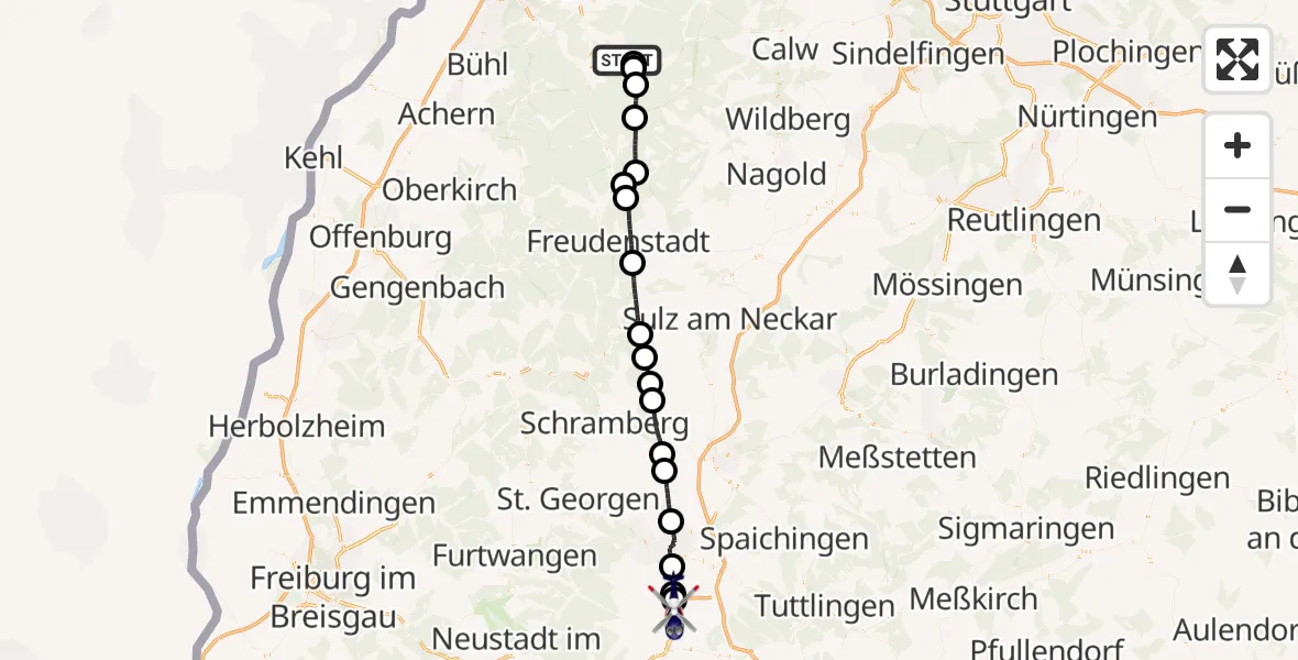 Flugroute Polizeihubschrauber Gernsbach - Donaueschingen-Villingen Flugplatz, 04 Mai 2026, 13:47