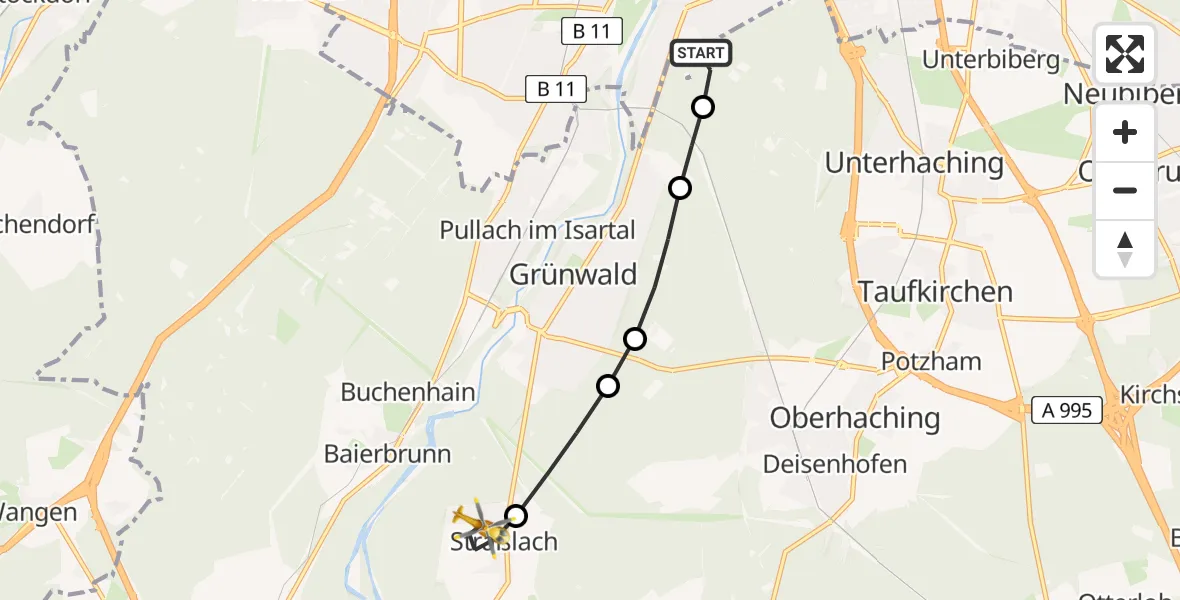 Flugroute Rettungshubschrauber ADAC Air Rescue Center Hubschrauberlandeplatz (Christoph 1) - Straßlach-Dingharting, 04 Mai 2026, 13:55
