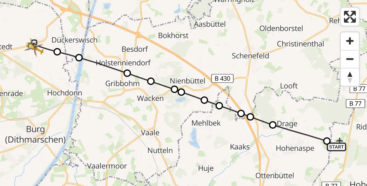 Flugroute Rettungshubschrauber Itzehoe Hungriger Wolf Flugplatz - Eggstedt, 04 Mai 2026, 14:01