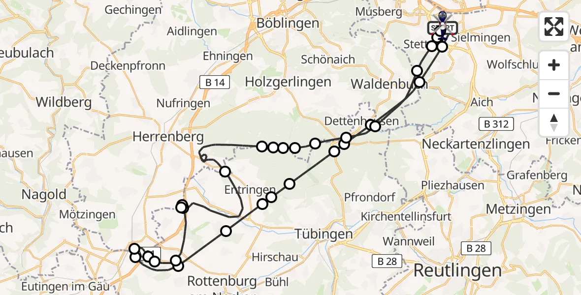 Flugroute Polizeihubschrauber Flughafen Stuttgart - Flughafen Stuttgart, 04 Mai 2026, 14:04