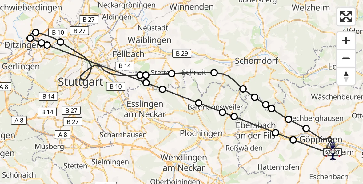 Flugroute Polizeihubschrauber Göppingen - Göppingen, 04 Mai 2026, 14:06