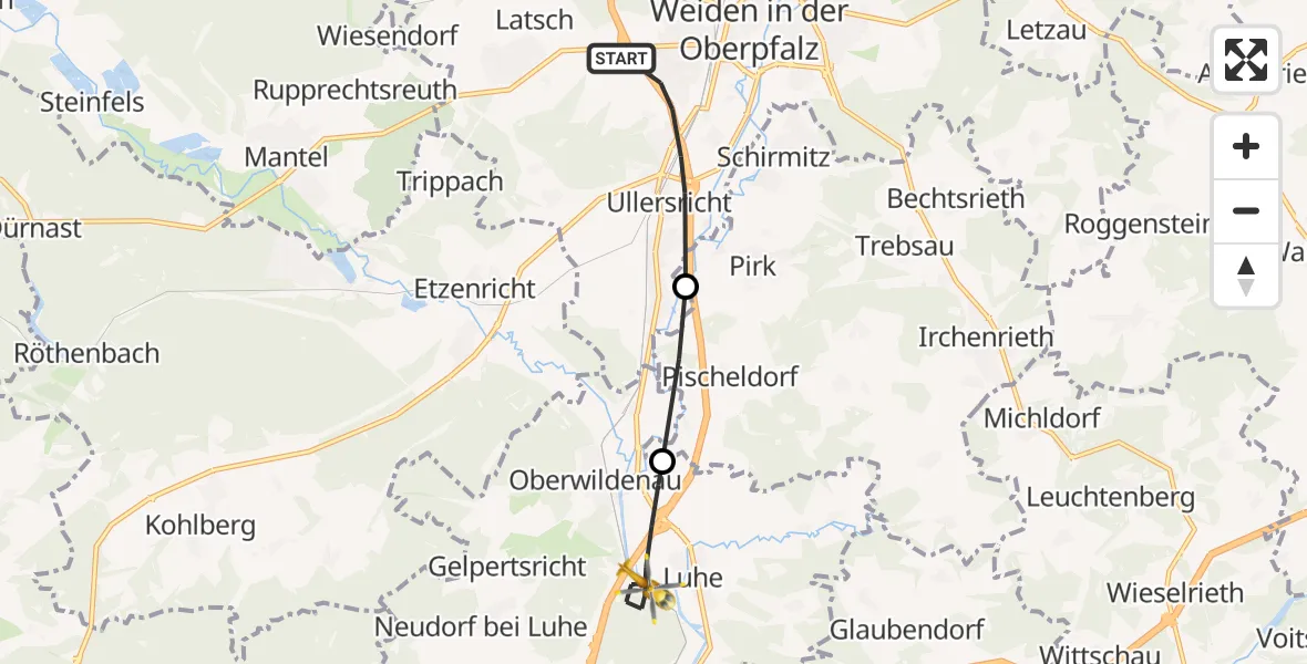 Flugroute Rettungshubschrauber Weiden i.d.OPf. - Luhe-Wildenau, 04 Mai 2026, 14:10