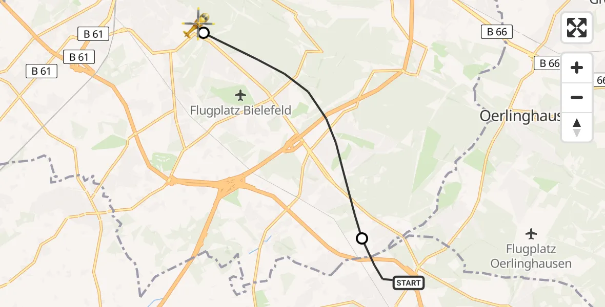 Flugroute Rettungshubschrauber Schloß Holte-Stukenbrock - Luftrettungszentrum Bielefeld, 04 Mai 2026, 14:20