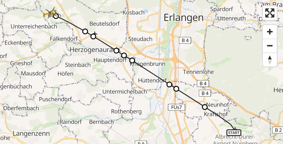 Flugroute Rettungshubschrauber Flughafen Nuremberg - Weisendorf, 04 Mai 2026, 14:23