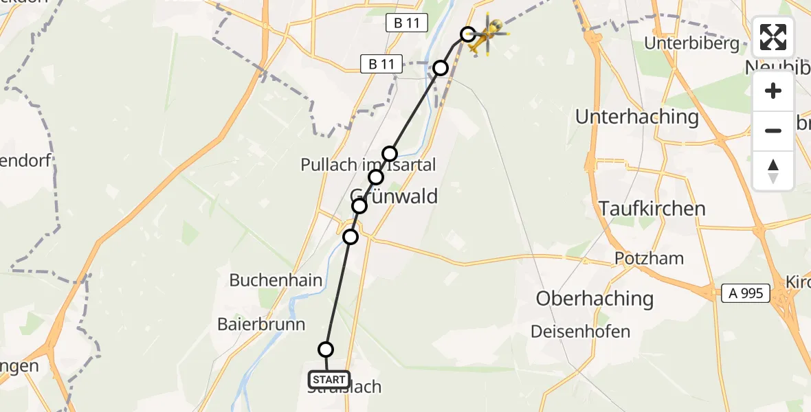 Flugroute Rettungshubschrauber Straßlach-Dingharting - ADAC Air Rescue Center Hubschrauberlandeplatz (Christoph 1), 04 Mai 2026, 14:31
