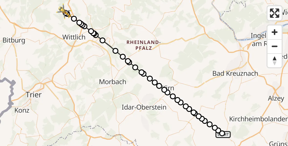 Flugroute Rettungshubschrauber Imsweiler UL - Pantenburg, 04 Mai 2026, 14:35