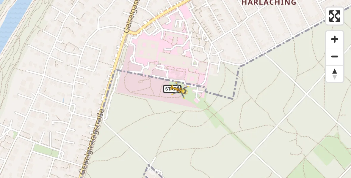 Flugroute Rettungshubschrauber ADAC Air Rescue Center Hubschrauberlandeplatz (Christoph 1) - ADAC Air Rescue Center Hubschrauberlandeplatz (Christoph 1), 04 Mai 2026, 14:37