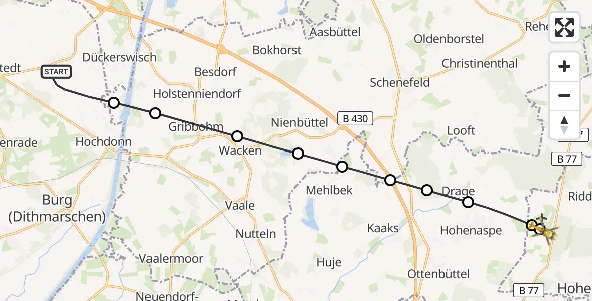 Flugroute Rettungshubschrauber Eggstedt - Itzehoe Hungriger Wolf Flugplatz, 04 Mai 2026, 14:38