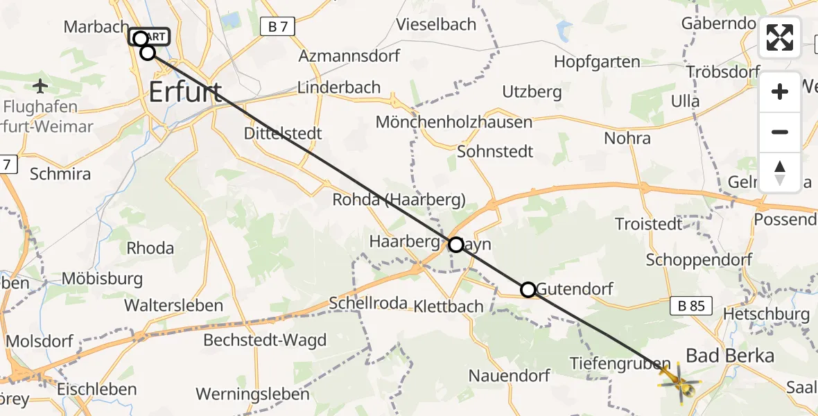 Flugroute Ambulanzhubschrauber Helios Clinic Erfurt - DRF Rettungsstation Bad Berka Hubschrauberlandeplatz, 04 Mai 2026, 14:43