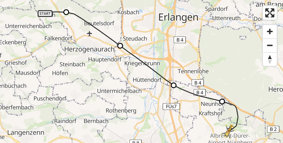Flugroute Rettungshubschrauber Weisendorf - Flughafen Nuremberg, 04 Mai 2026, 14:52