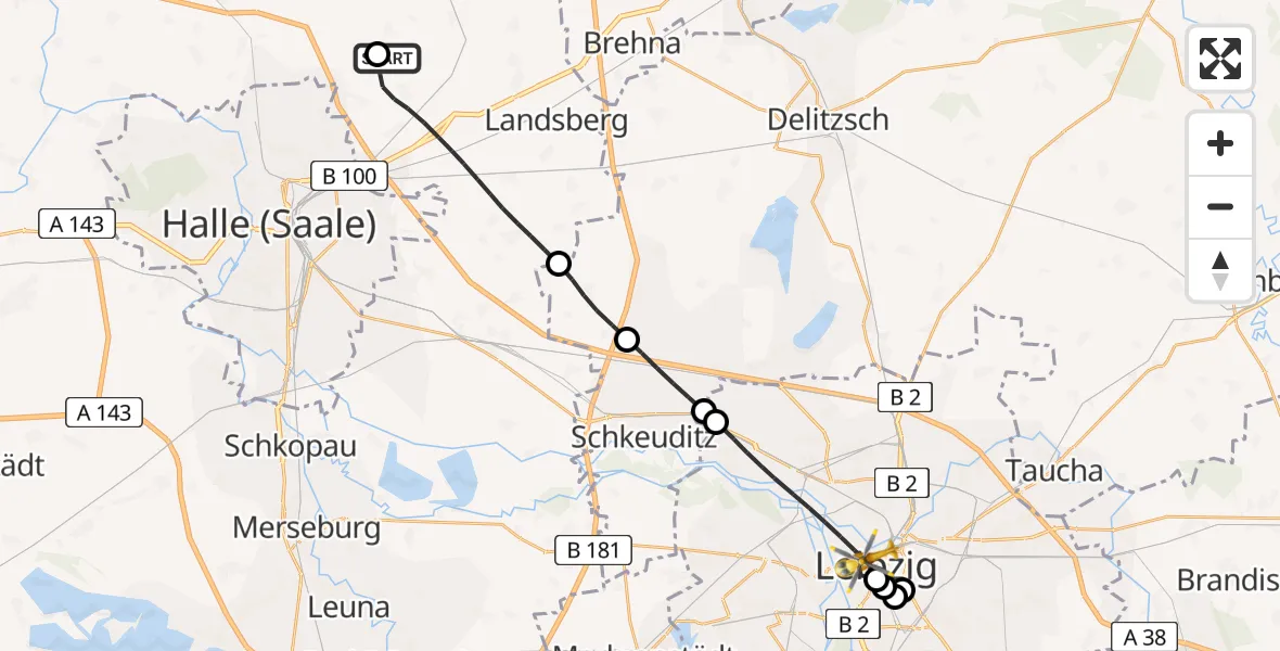 Flugroute Rettungshubschrauber Halle-Oppin Flugplatz - Leipzig, 04 Mai 2026, 15:00