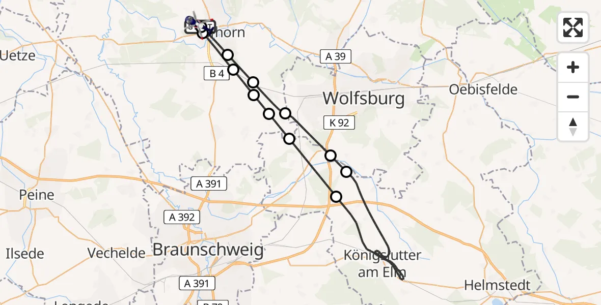 Flugroute Polizeihubschrauber Gifhorn Bundespolizei Hubschrauberlandeplatz - Gifhorn Bundespolizei Hubschrauberlandeplatz, 04 Mai 2026, 15:02