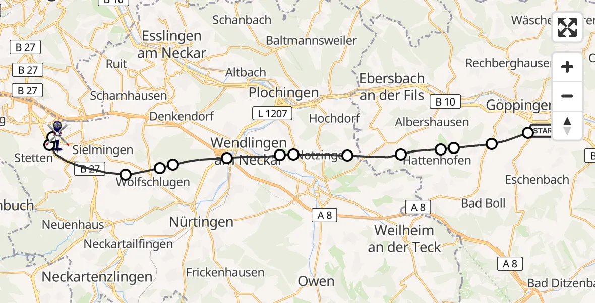 Flugroute Polizeihubschrauber Göppingen - Flughafen Stuttgart, 04 Mai 2026, 15:02