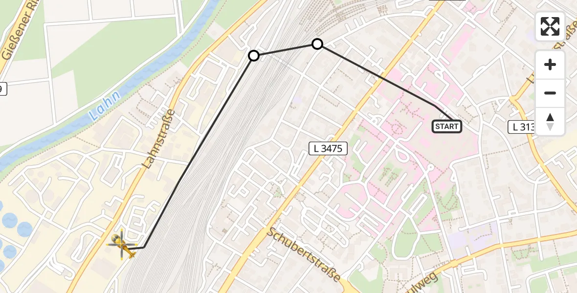 Flugroute Rettungshubschrauber Gießen University Hospital - Gießen, 04 Mai 2026, 15:09