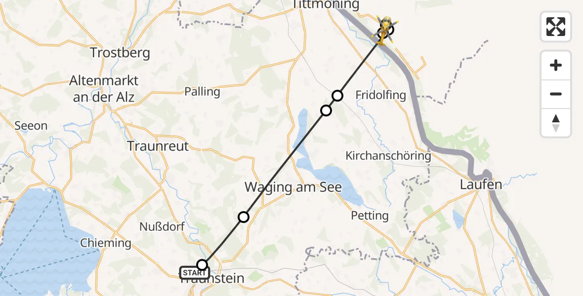 Flugroute Rettungshubschrauber Traunstein Hospital - Hochburg-Ach, 04 Mai 2026, 15:25