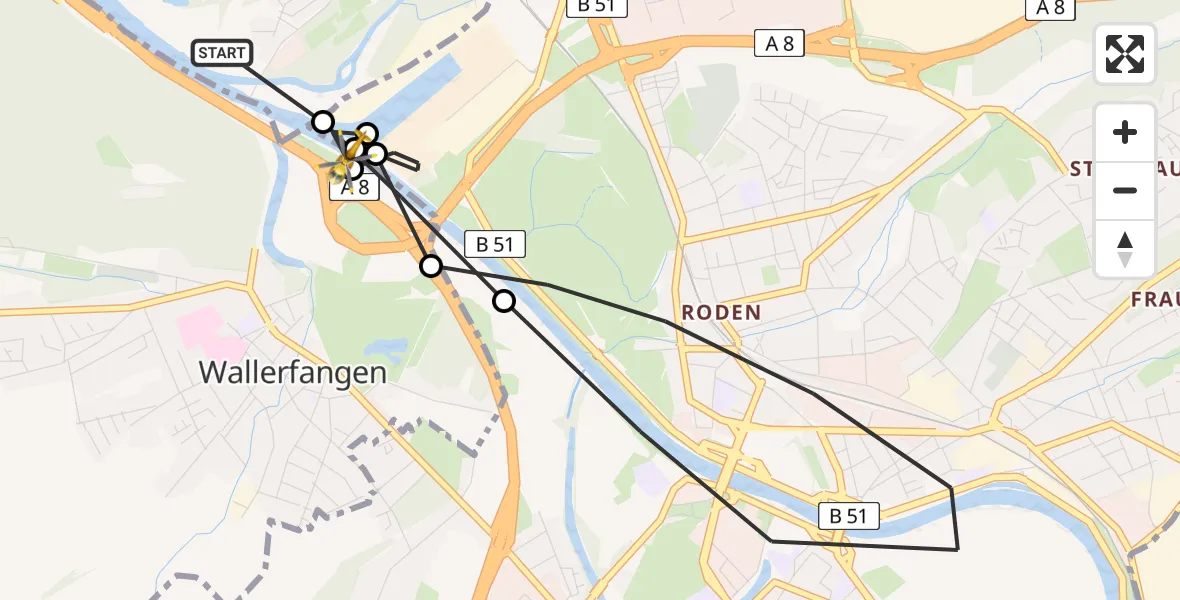 Flugroute Rettungshubschrauber Dillingen/Saar - Wallerfangen, 04 Mai 2026, 15:27