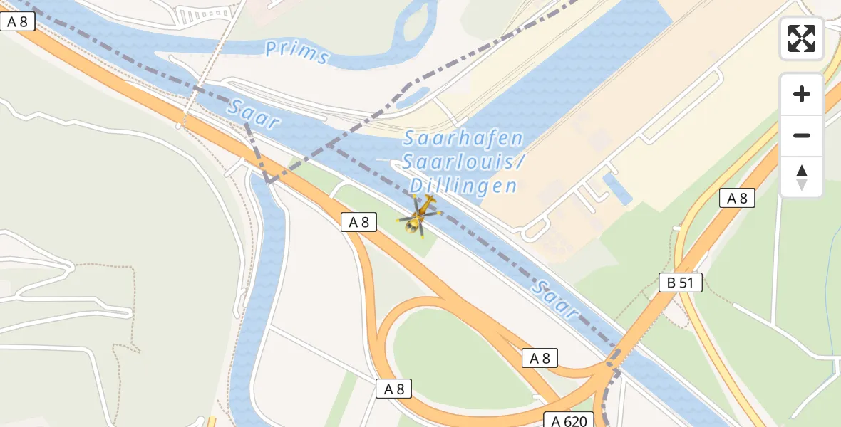 Flugroute Rettungshubschrauber Wallerfangen - Wallerfangen, 04 Mai 2026, 15:33