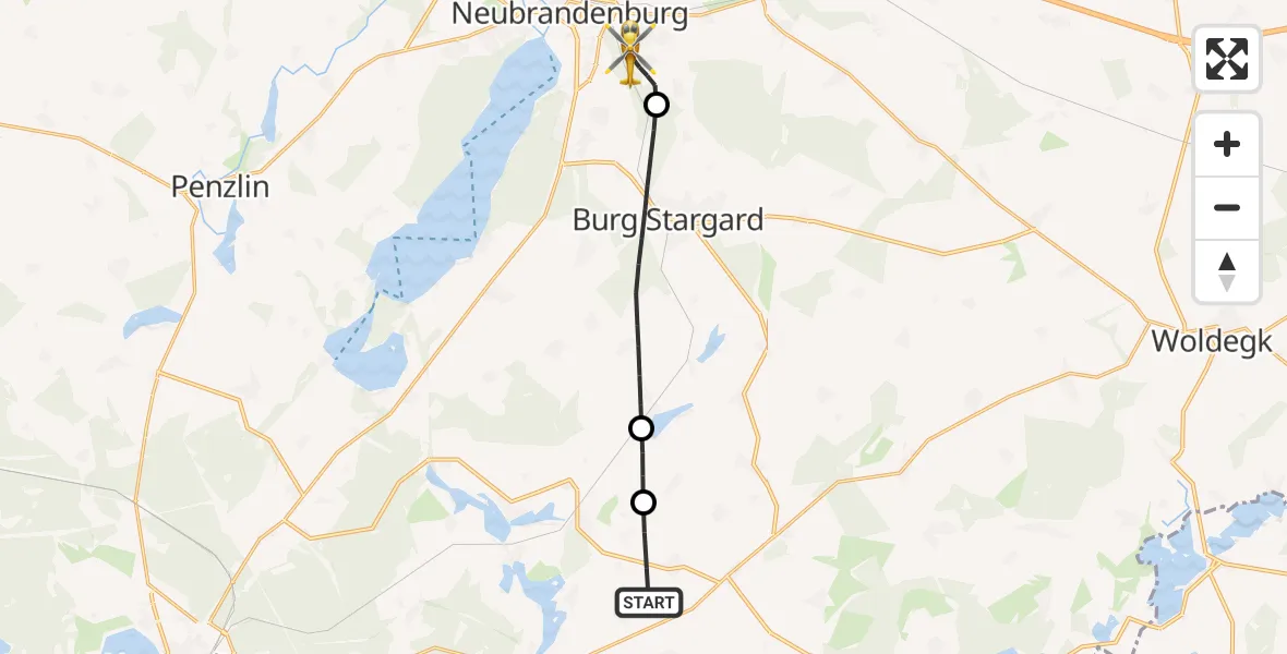 Flugroute Rettungshubschrauber Blankensee - Neubrandenburg, 04 Mai 2026, 15:35