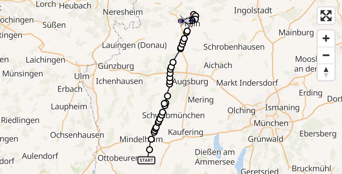 Flugroute Polizeihubschrauber Baisweil - Genderkingen, 04 Mai 2026, 15:39